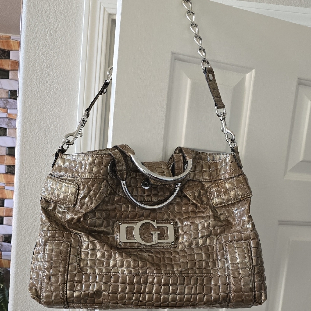 Guess Metallic Brown Crocodile Shoulder Bag with Wallet